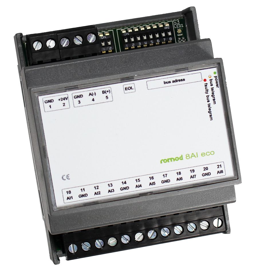 ROMOD-8AI-ECO Module Modbus à 8 entrées analogiques, sans LED's de statut