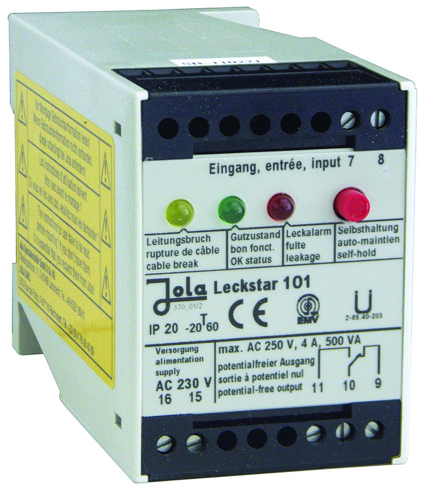 LECKSTAR-101 Relais à électrode pour 1 détecteur de fuites, montage rail DIN, sortie TOR